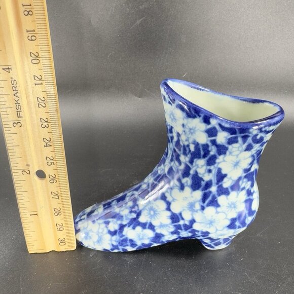 Vintage Victorian Era Inspired Ceramic Boot Shoe Planter Small Vase Floral Blue - Picture 4 of 13